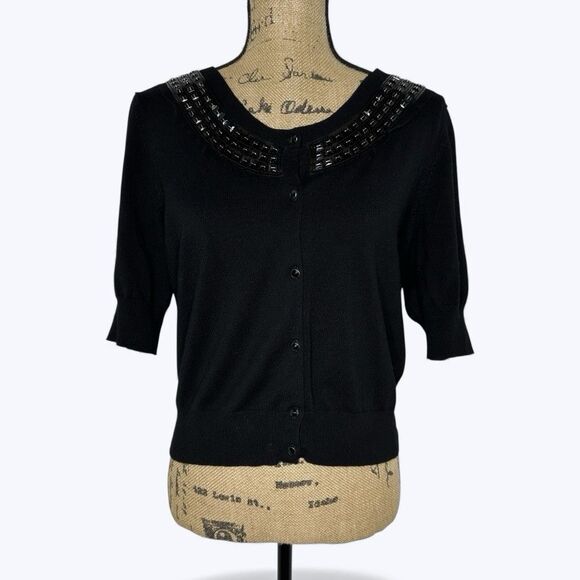 Express Design Studio Cardigan Sweater Sz L Embellished Neck Holiday NYE Event - Picture 1 of 12